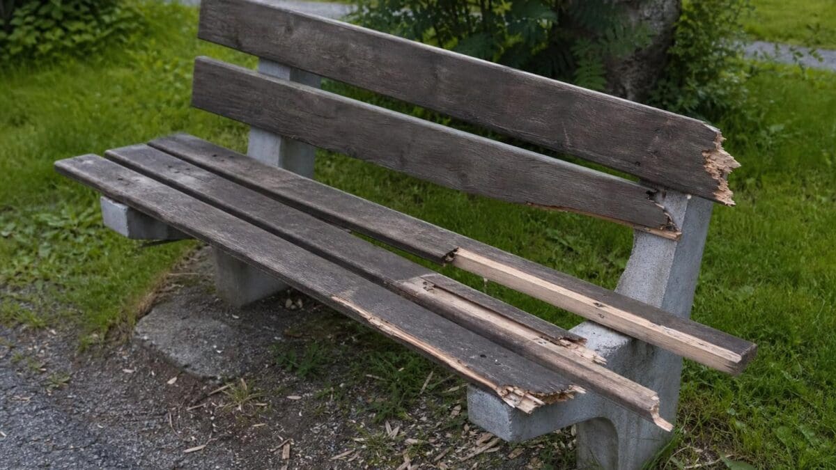 Pressebild: Beschädigte Parkbank